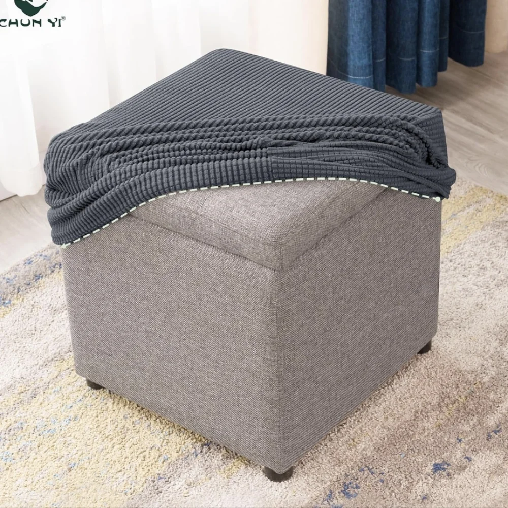 CHUN YI Gray Stretch Ottoman Slipcover Square Storage Stool Cover Elastic SMALL
